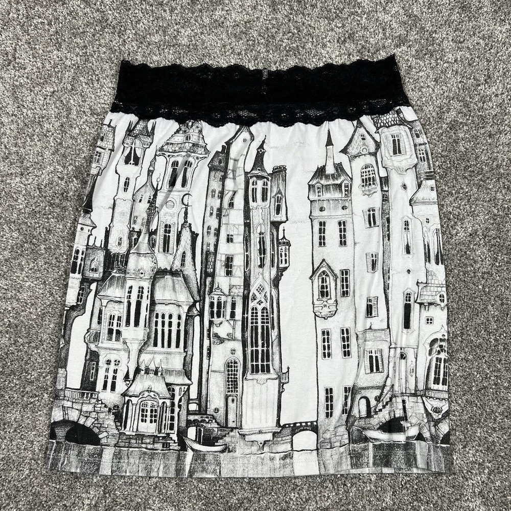 Vintage Carousel Ink Lace Skirt Victorian Gothic Black & White Made In USA